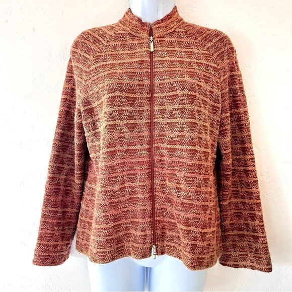 St. John Orange Geometric Santana 3D Knit Zip Up Sweater Jacket Size 2 - Picture 1 of 15